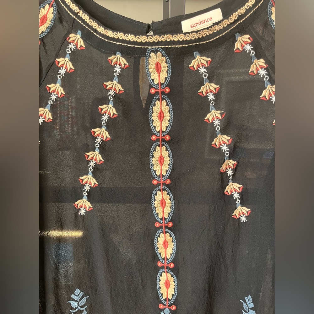 Sundance 100% Silk Black Boho Embroidered Blouse - Picture 6 of 11
